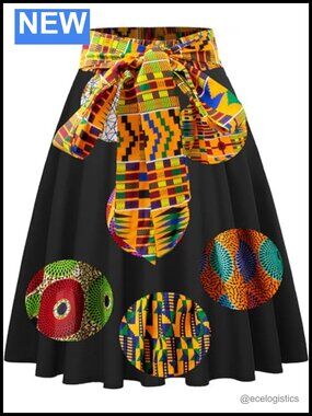 Handmade African Wax Print Skirt Ankara Patchwork Tie Waist Below Knee